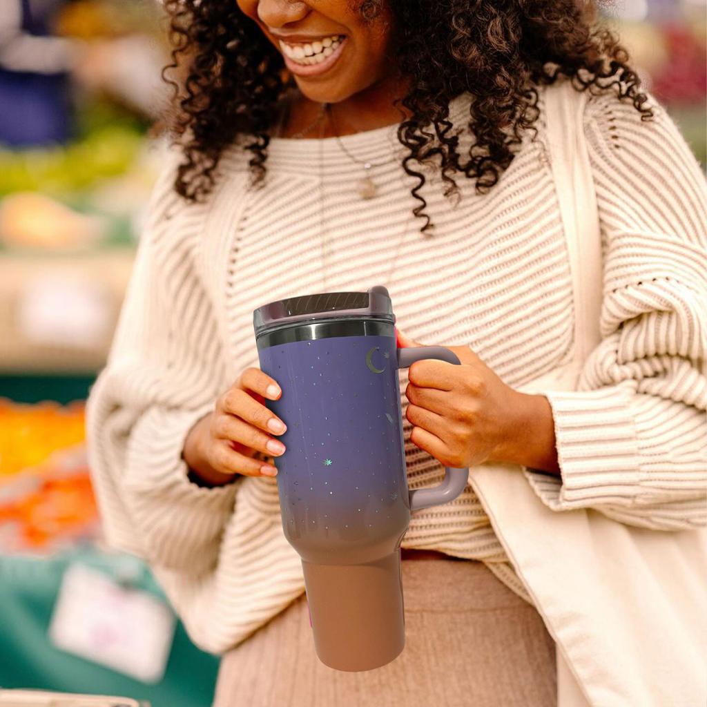 40oz Stainless Steel Tumbler With Handle, Large Capacity Insulated Travel Mug With Lid & Straw, 304 Stainless Steel Coffee Cup For Car, Home