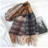 Женский осенне-зимний шарф из имитации кашемира в клетку с бахромой, утолщенный теплый шарф