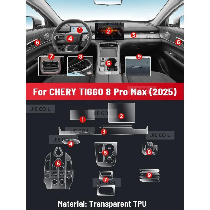 Для CHERY TIGGO 8 PRO MAX 2025 Защита от царапин Центр двери автомобиля Консоль Медиа Панель приборов Навигация Аксессуары Защитная пленка из ТПУ