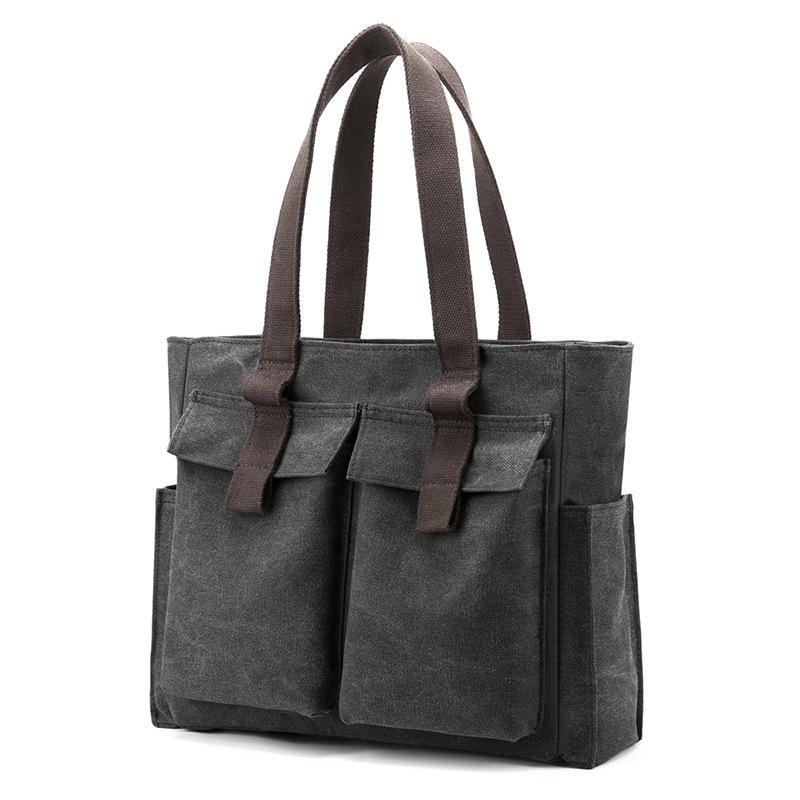 High-grade Canvas Briefcase, Large Capacity Ladies Fashion Handbag, Multi-pocket Versatile Shoulder Bag, Outing Commuter Bag