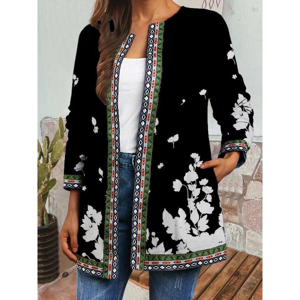 GMXIA Осень-зима винтажный этнический стиль принт большой размер куртка кардиган женская одежда