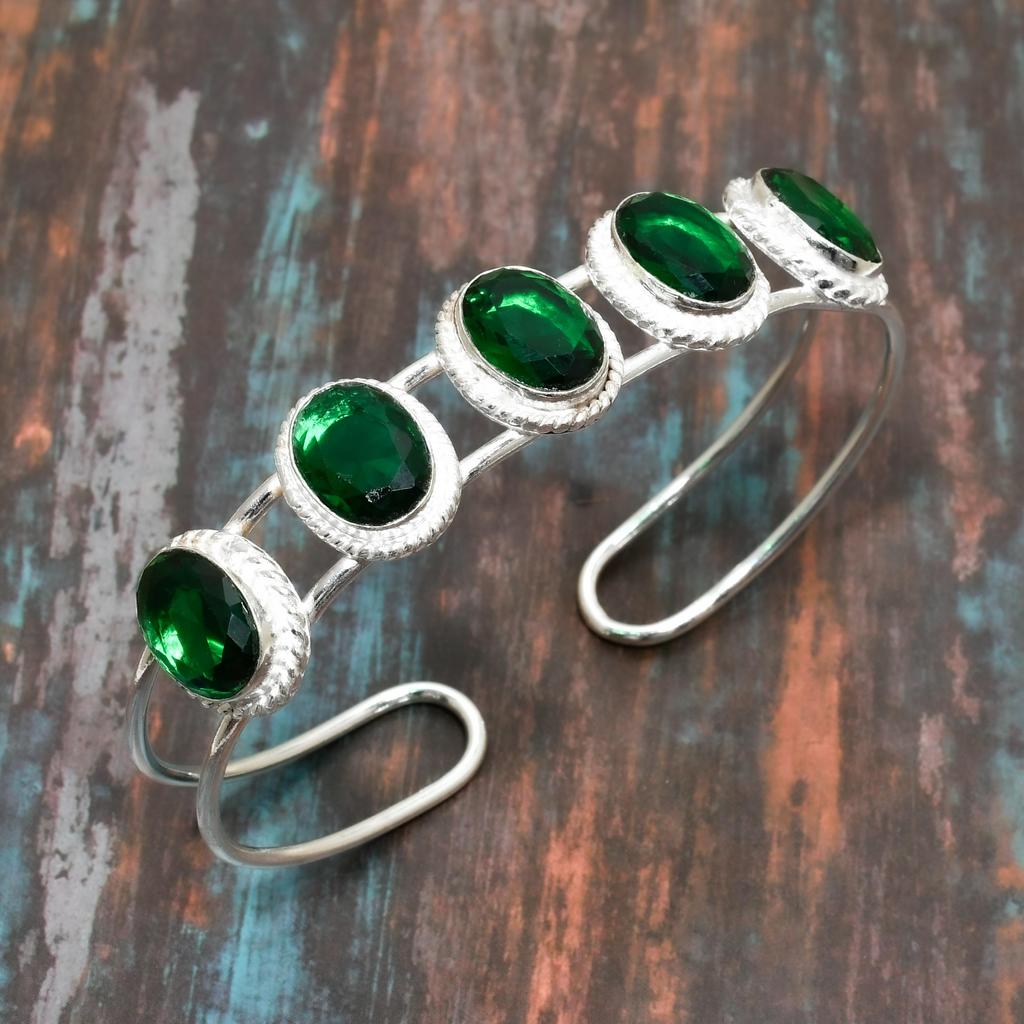 Chrome Diopside, Gemstone Solid 925 Sterling Silver Handmade Jewelry Bangle