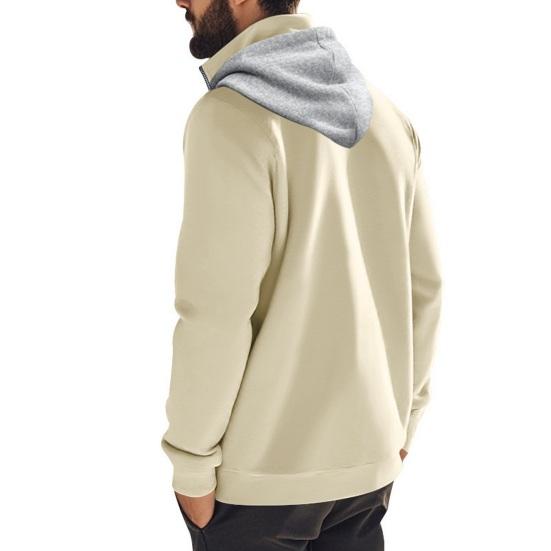 Осень-зима Мужская толстовка с капюшоном на молнии со свободными эластичными манжетами Теплый пуловер средней длины в стиле хип-хоп Однотонный топ для занятий спортом на каждый день