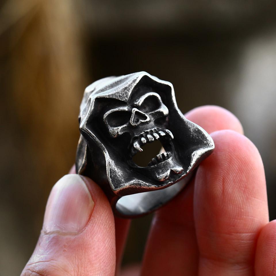 Vintage Punk Stainless Steel Skull Rings For Men Gothic Punk Demon Skull Rings Hip Hop Men Motorcycle Rock Biker Jewelry Gifts