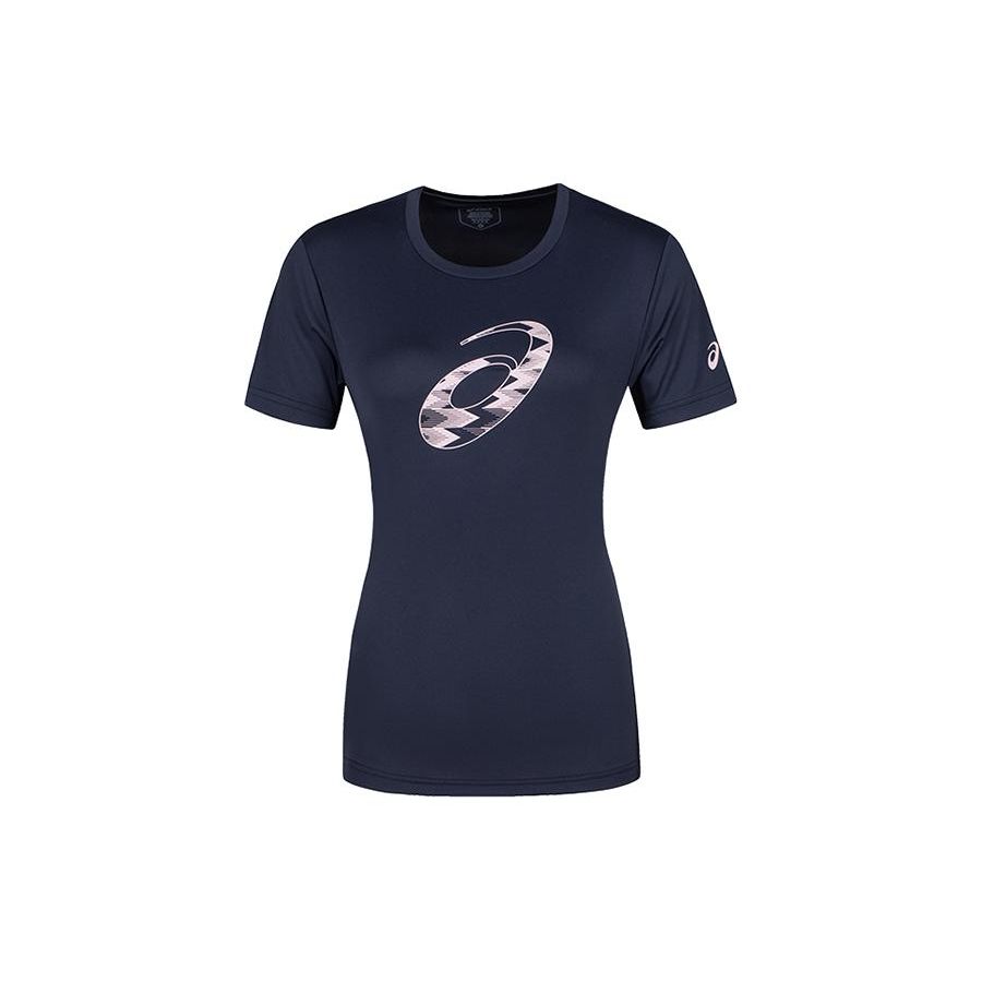 Asics Logo Round Neck Soft Comfortable Sports Short Sleeve T-Shirt Women Tops Navy-Blue 2032D020-402