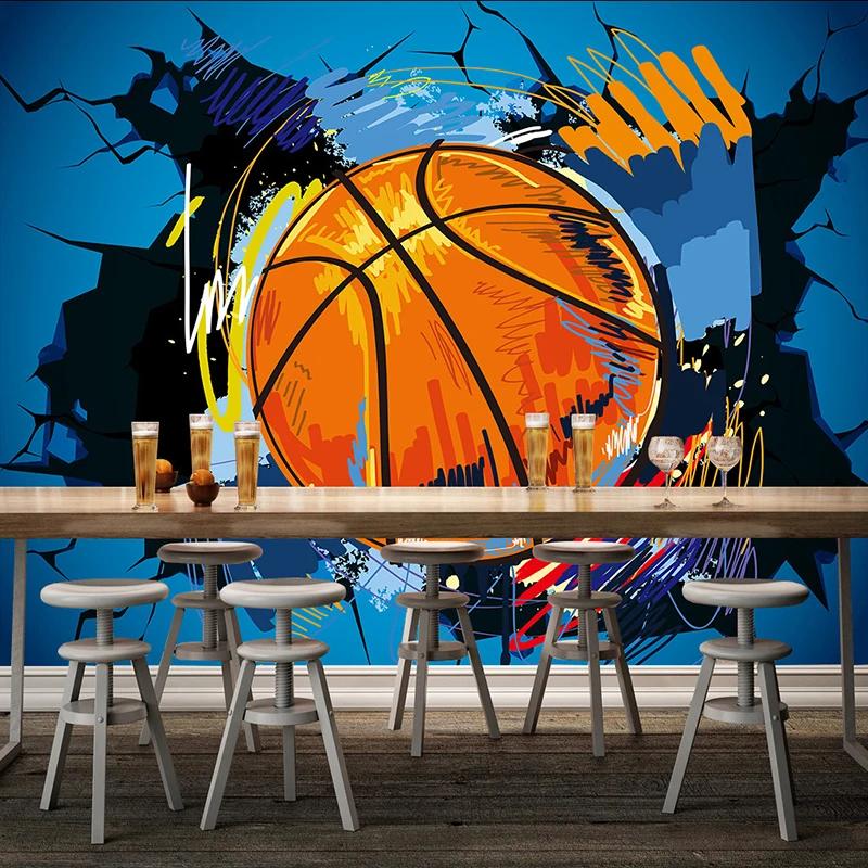 3d Photo Wallpaper Modern Simple Basketball Broken Wall Mural Graffiti Art Wall Painting Wallpaper