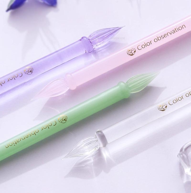 Mini Transparent Colored Glass Dip Pens Gift Box Set Colored Ink Hand Notebook Painting Sketch Line Drawing Pen Writing Supplies