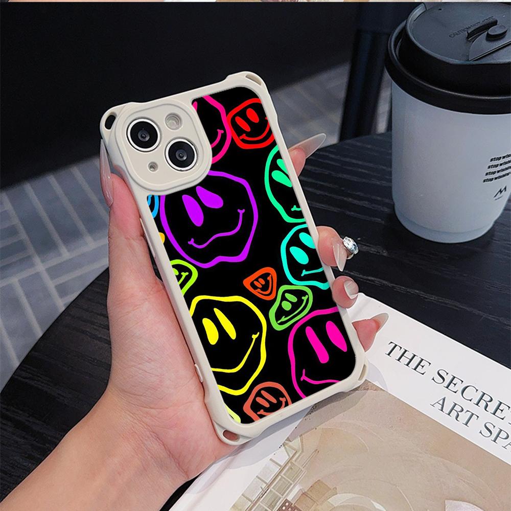 Мягкие чехлы для телефонов Ae88 Lovely Smiley Art для iPhone 16 15 14 13 12 11 Pro Max XR с ремешком на запястье, защитной крышкой для углов