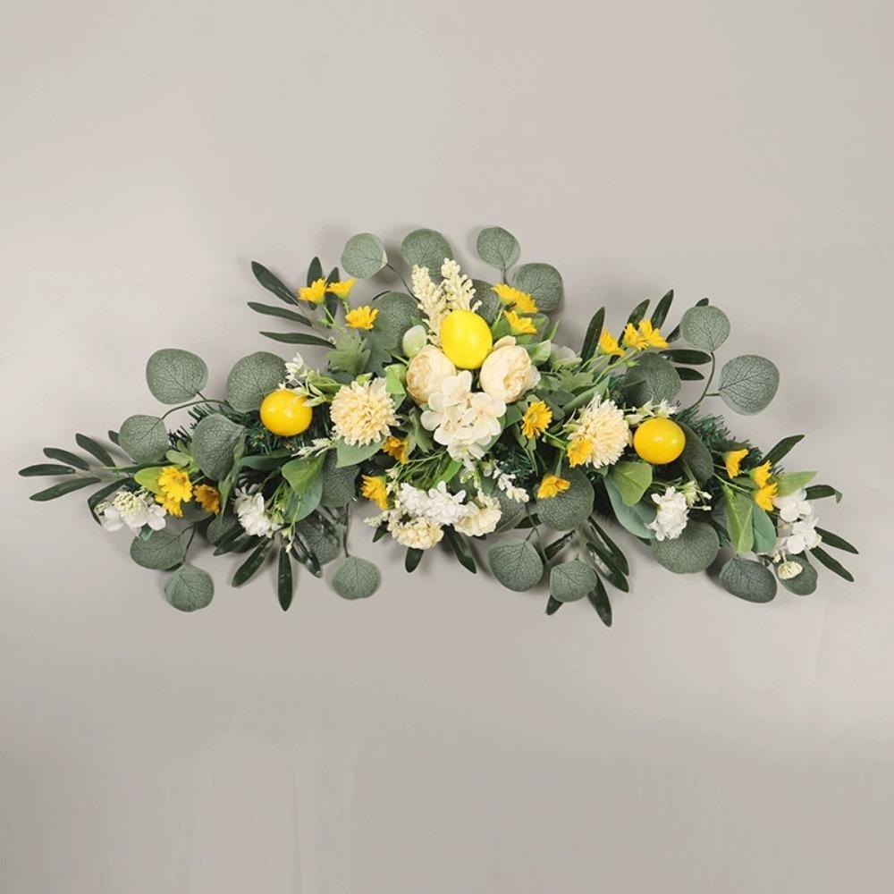 Весна Лето Цветочная гирлянда Искусственные цветы Гирлянда с лимоном для входной двери Желтый пион Зеленые листья для свадебной арки Стена передняя дверь Домашний декор