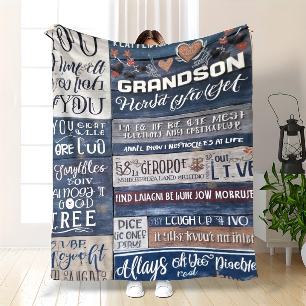A Nostalgic My Grandson This Flannel Blanket Is Soft And Comfortable Featuring a Digital Print That Conveys a Heartfelt Message.