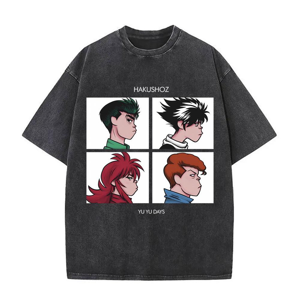Anime YuYu Hakusho Urameshi Yuusuke Vintage Washed T Shirt Men Women Casual Oversized Tshirts Mens 90s Manga Retro Streetwear