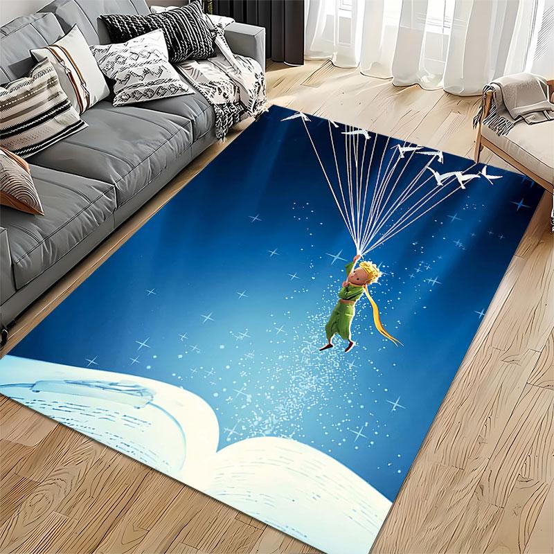 Flying Boy with Birds Blue Design suitable as a non-slip mat for the living room or bedroom sofa