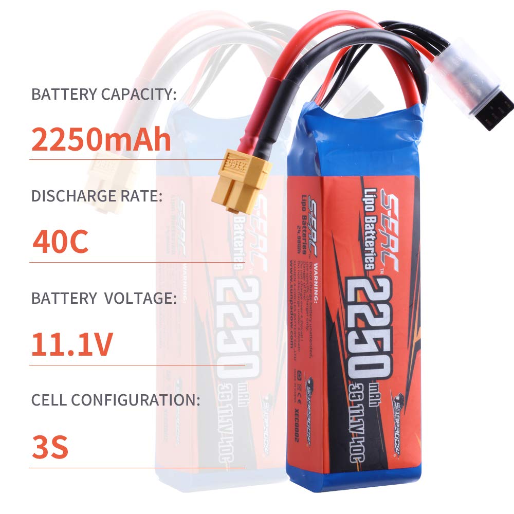 LiPo аккумулятор SUNPADOW 3S 11.1V, 2250mAh 40C с разъемом XT60, для FPV и дронов