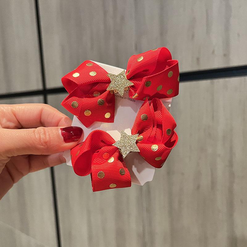 Красные новогодние заколки для волос с жемчужными кисточками и помпонами для детей - в стиле Ханфу