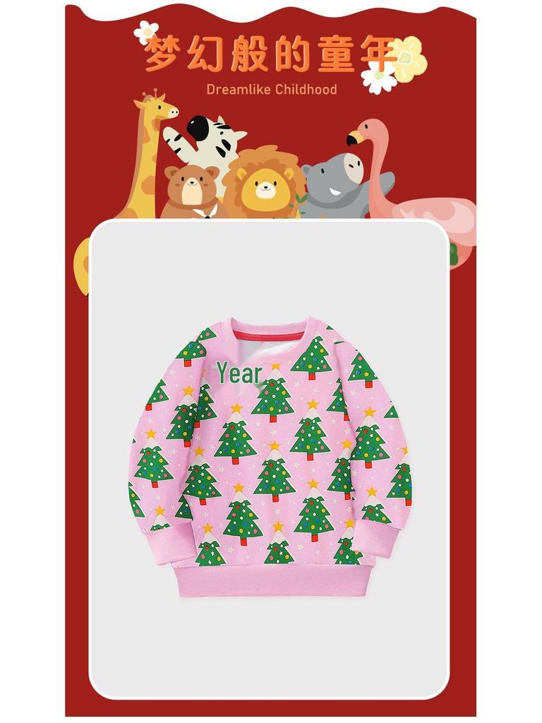 Европейская и американская детская толстовка с принтом рождественской елки - с длинным рукавом, осенне-зимний мультяшный дизайн