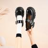 Mary Jane Shoes Autumn Round Head Thick Heel One-button College Small Leather Shoes Muffin Woman
