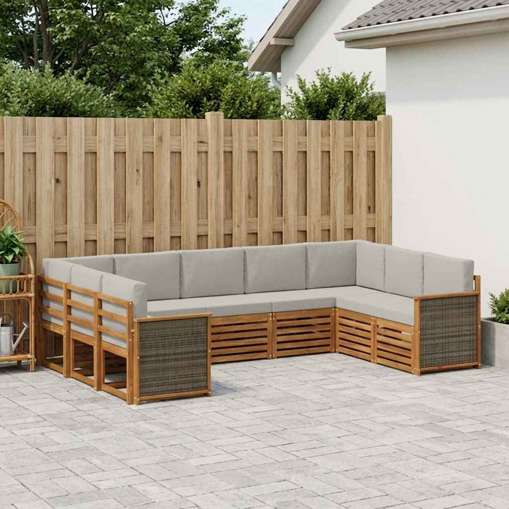 Outdoor Corner Sofa Set with Cushions 7 pcs Natural and Light Grey
