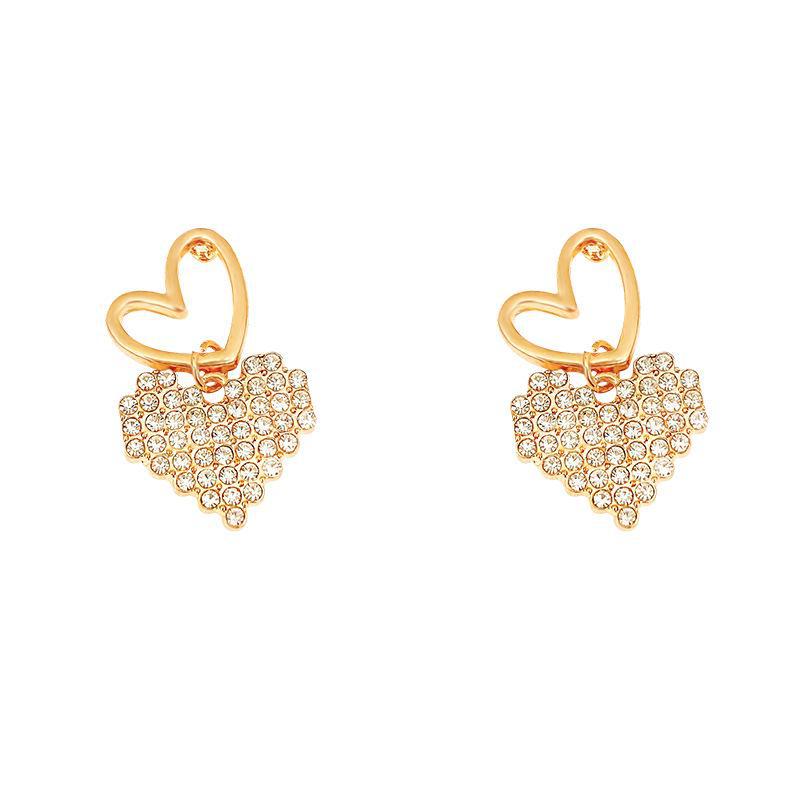 S925 Silver Needle Luxury Heart Earrings - Versatile, Elegant, and Full Diamond Design