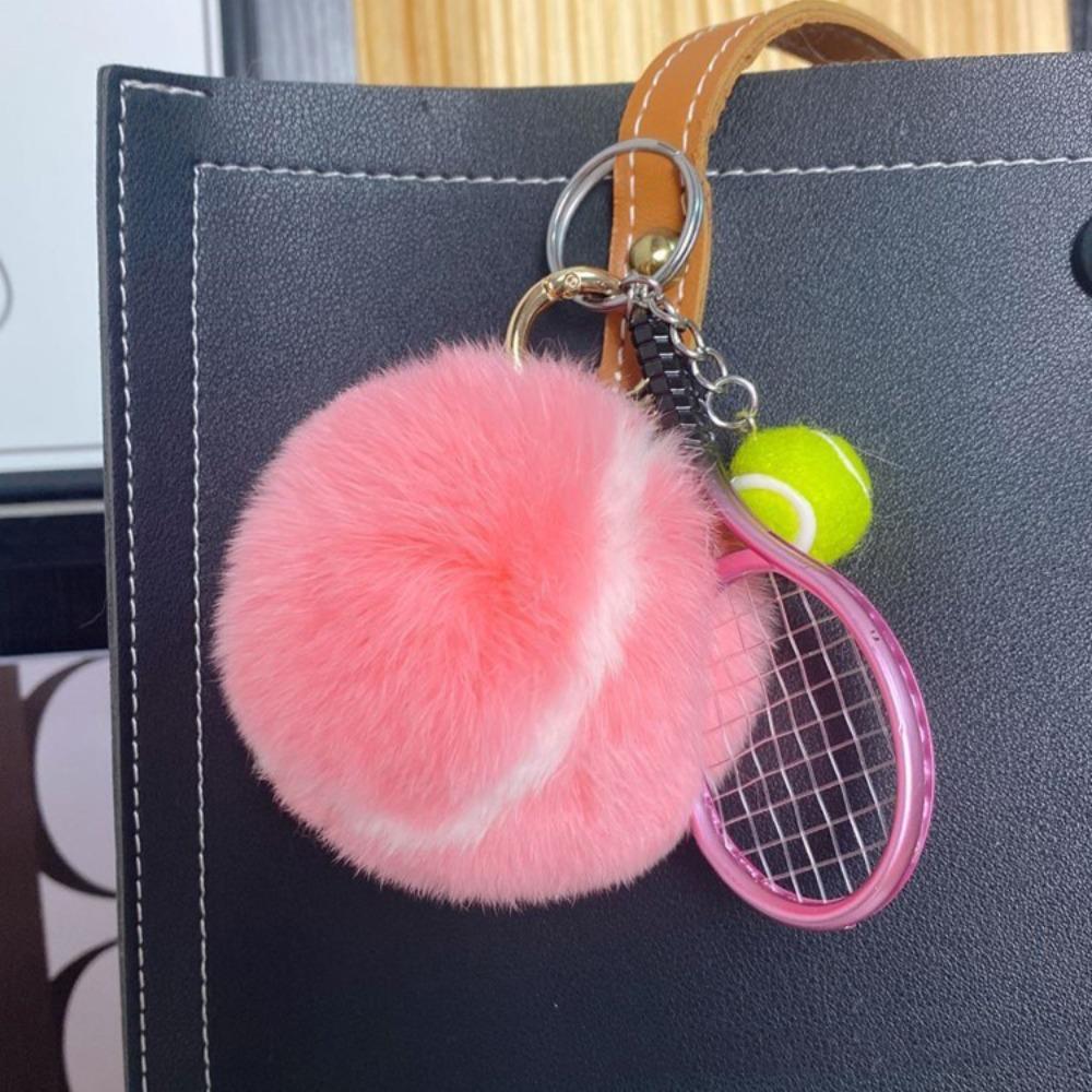 Creativity Cute Tennis Keychain Key Accessories Cartoon Ball School Bag Pendant Simple DIY Tennis Fur Key Chain For Girl Gift