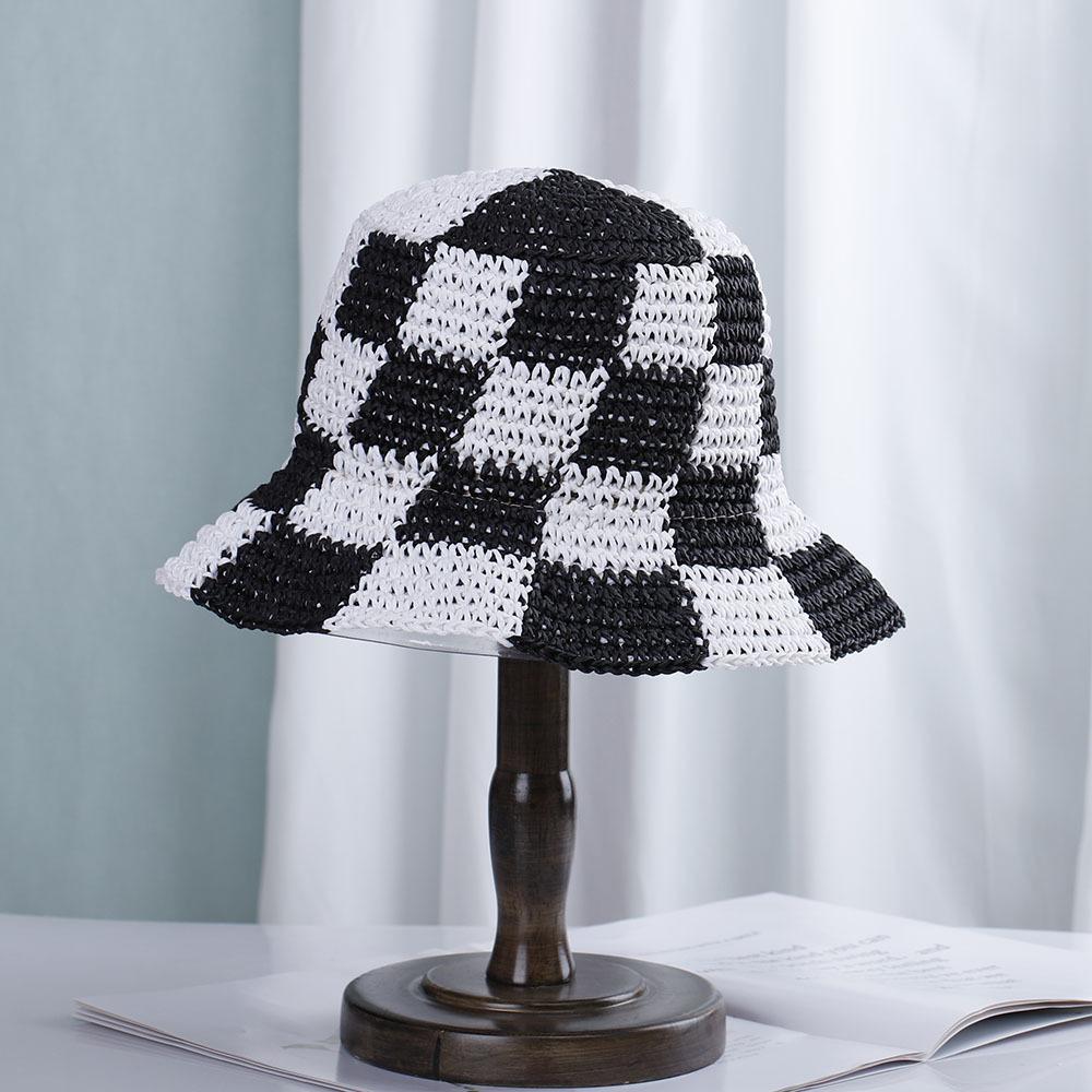 Летняя радужная полосатая панама Женская вязаная крючком пляжная шляпа-рыбак Складная ручной работы Плетеная шляпа от солнца Женская панама