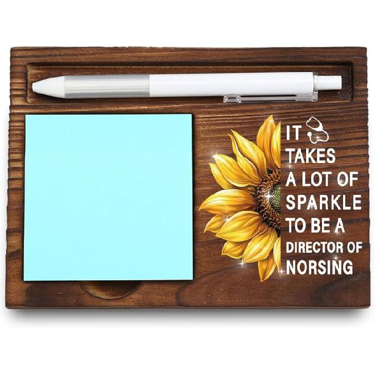 Activity Professional Gift, Sunflower Office Decor Gifts, Appreciation Present for Activity Leaders, Wooden Sticky Note Holder, 6.5×4.8×0.8