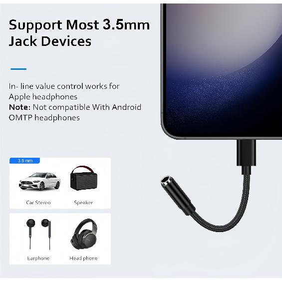 USB C to 3.5mm Audio Adapter Samsung Type C to Headphone Jack Adapter Aux Dongle Cable 3