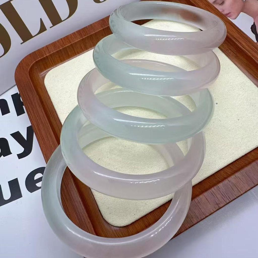 Ice Agate Lychee Jelly White Chalcedony Jade Bangle - Elegant Band for Women and Girls