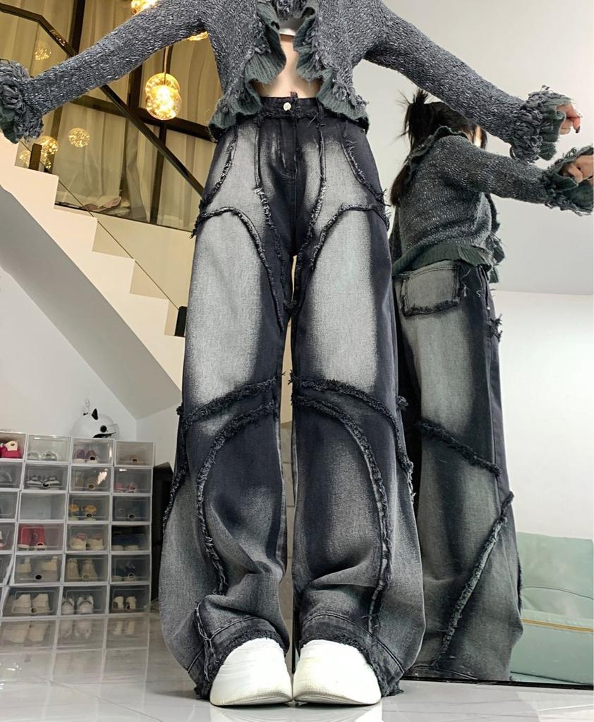 Y2K Wide Leg Jeans Women Hip Hop Style Fashion Vintage Streetwear Black High Waist Jean Female Trouser Baggy Denim Pants