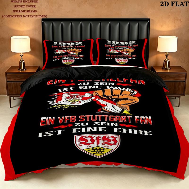 Vfb Stuttgart Pattern Bedding uilt Set uilt Cover Pillowcase Home Decoration Birthday Gift (1 * duvet cover + 2 * pillowcase without core)
