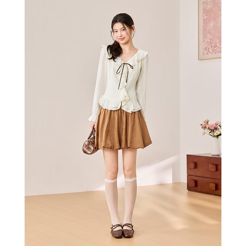 IEF French Sweet Style Ruffled Long-Sleeve T-Shirt