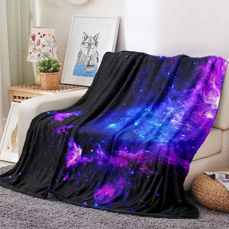 Purple Blue Galaxy Nebula Flannel Throw Blanket Dark Starry Sky Universe Space Sofa Blanket