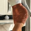 Women Sheath Skirt Faux Leather High Waist Pleated Zipper Solid Color Smooth Breathable Clubwear Slim Fit Skinny Lady Party Mini Skirt