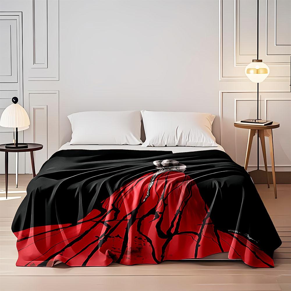 A red flowing cloak with black streaks resembling dripping blood. for all seasons blanket lunch break throw gift
