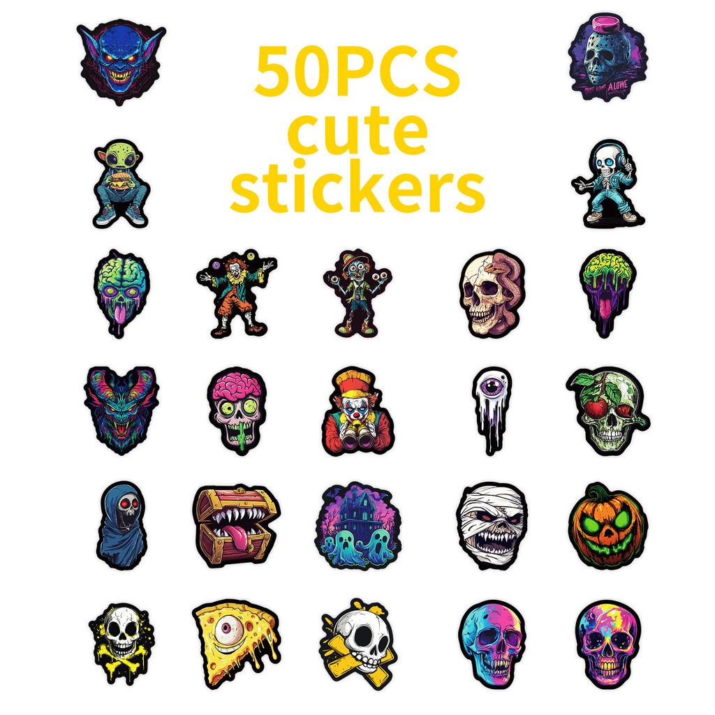 50PCS Colorful Skull & Ghost Face Graffiti Stickers - Unique Creative Decor for Halloween Festivals RecordingYourLife Store
