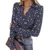Женская Мода Повседневный Принт V-образный Вырез Длинный Рукав Застежка на Пуговицы Топ
