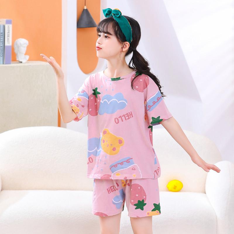 2024 Детский летний хлопковый пижамный комплект с коротким рукавом - Дизайн «Принцесса» для девочек