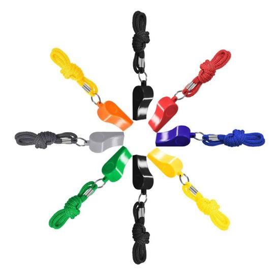 10 шт. пластиковых свистков со шнурками, громкие спортивные свистки для судей с горошиной для тренеров, для использования в экстренных ситуациях, запасной свисток для тренеров