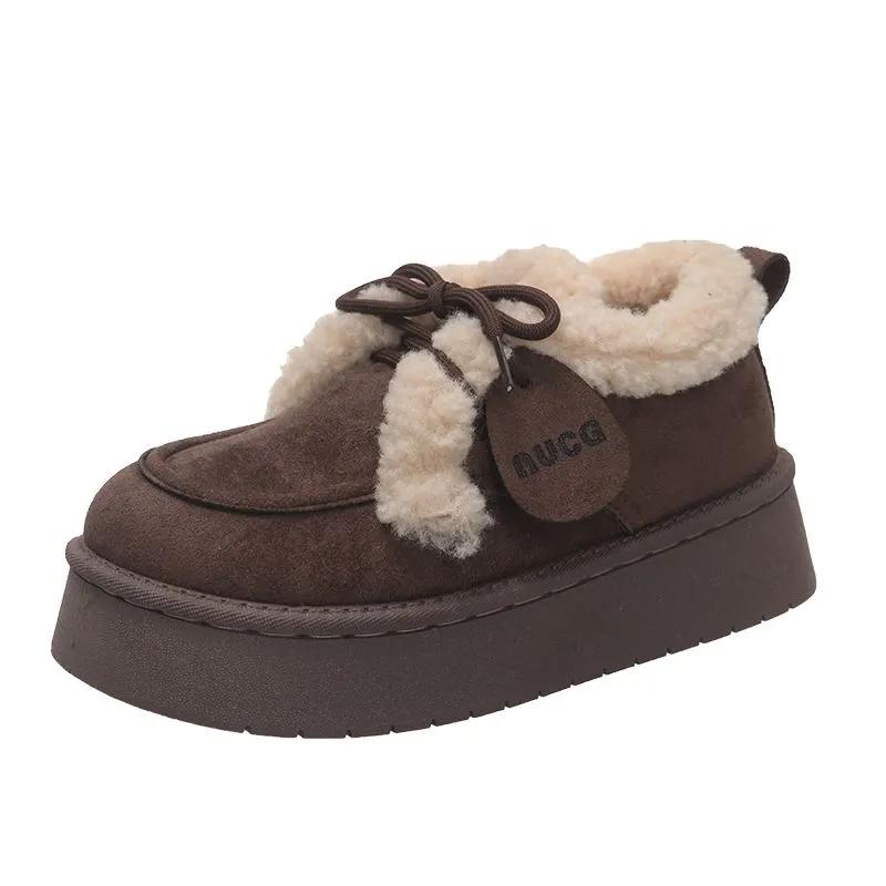 Замшевые Женские Меховые Зимние Теплые Лоферы Обувь Дизайнерские Короткие Плюшевые Хлопковые Ботинки Платформа Мода Комфорт