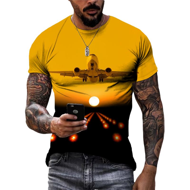 Fashion New 3D Printed Airplane Graphic T Shirts For Men Summer Trend Casual Fun Round Neck Short Sleeve Streetwear Tees Tops
