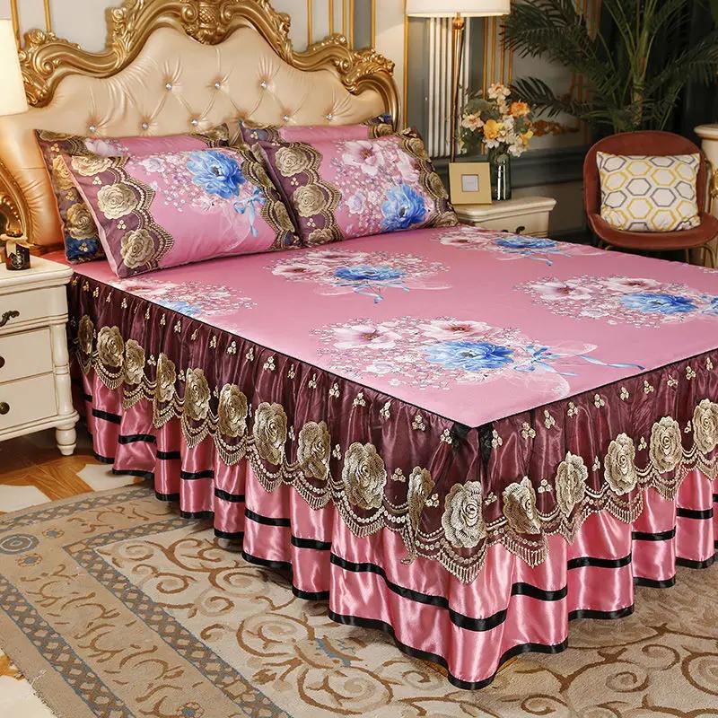 3 шт., мягкий коврик для льда, покрывало на кровать, комплект простыней с вышивкой, который можно стирать в машине, с фиксированной резинкой для размера Queen King Size