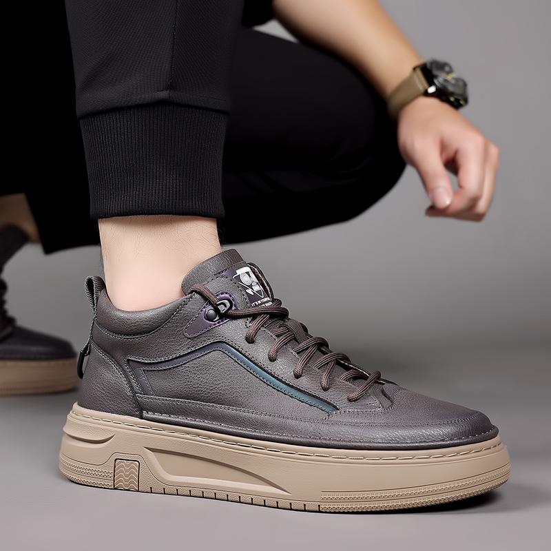 Мужская повседневная обувь из натуральной кожи с толстой подошвой 2024 года, универсальные удобные кроссовки для мужчин, высокое качество, обувь для скейтбординга на открытом воздухе