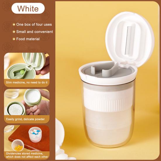 4-in-1 Pill Crusher Cutter with Stainless Steel Blade V-Shaped Splitter Drinking Cup Pill Grinder