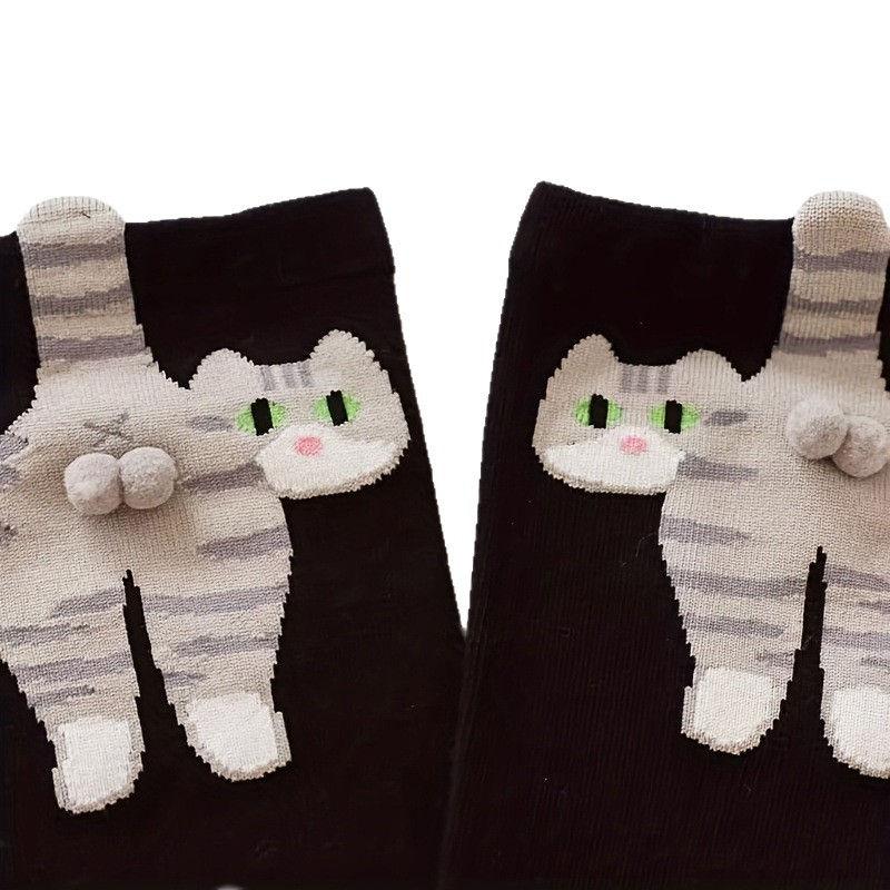 Cute Cat Socks with Balls Cotton Funny Animal Fun Crew Socks Casual Cats Print Cozy Socks GZW