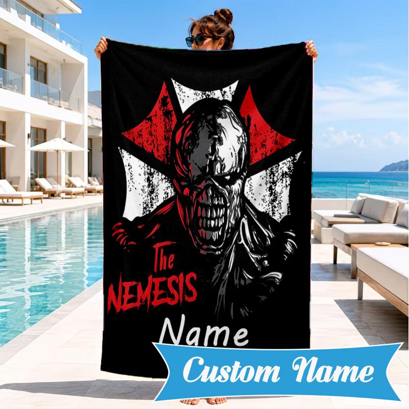 Custom Name Resident Umbrella Corporation Beach Towel Microfiber Beach Towel, Lightweight and Quick-Dry, for Summer Travel, Swimming Pool Gift