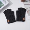 Solid Color Fingerless Gloves Driving Gloves Men Wool Mittens Soft Half-finger Gloves  Winter