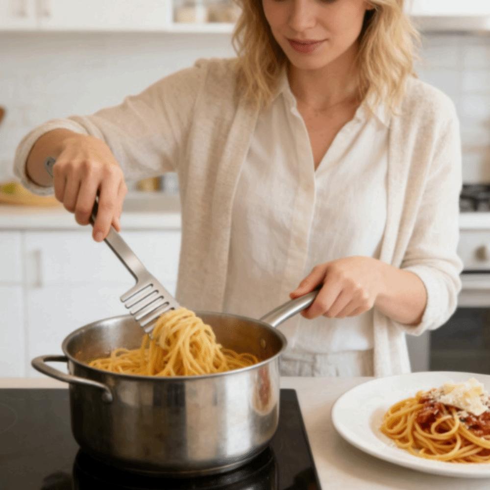 Long Handle Spaghetti Serving Fork Stainless Steel Noodle Stirring Fork Funny Pasta Comb Cooking