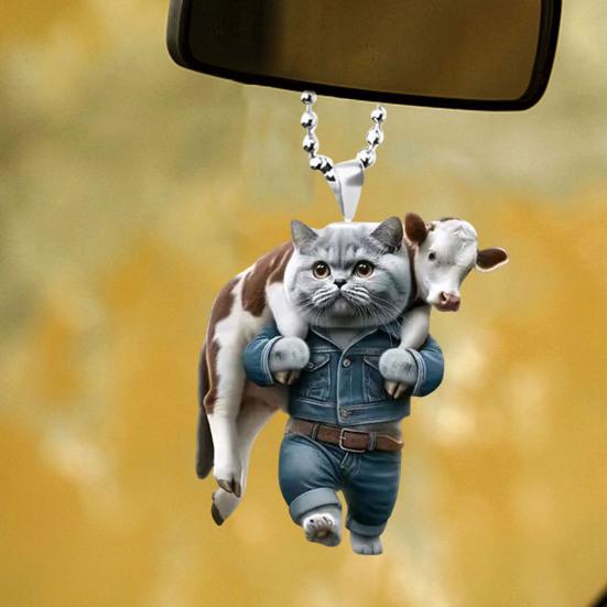 Украшение для зеркала заднего вида автомобиля, симпатичная подвеска в виде кошки, подвесное украшение на рождественскую елку, акриловое рождество