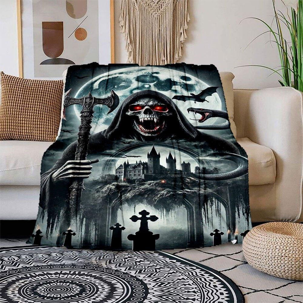 Gothic Grim Reaper Wall Art Print PosterBlanket Flannel Throw Blanket for Sofa, Bed, Travel, Camping, Office