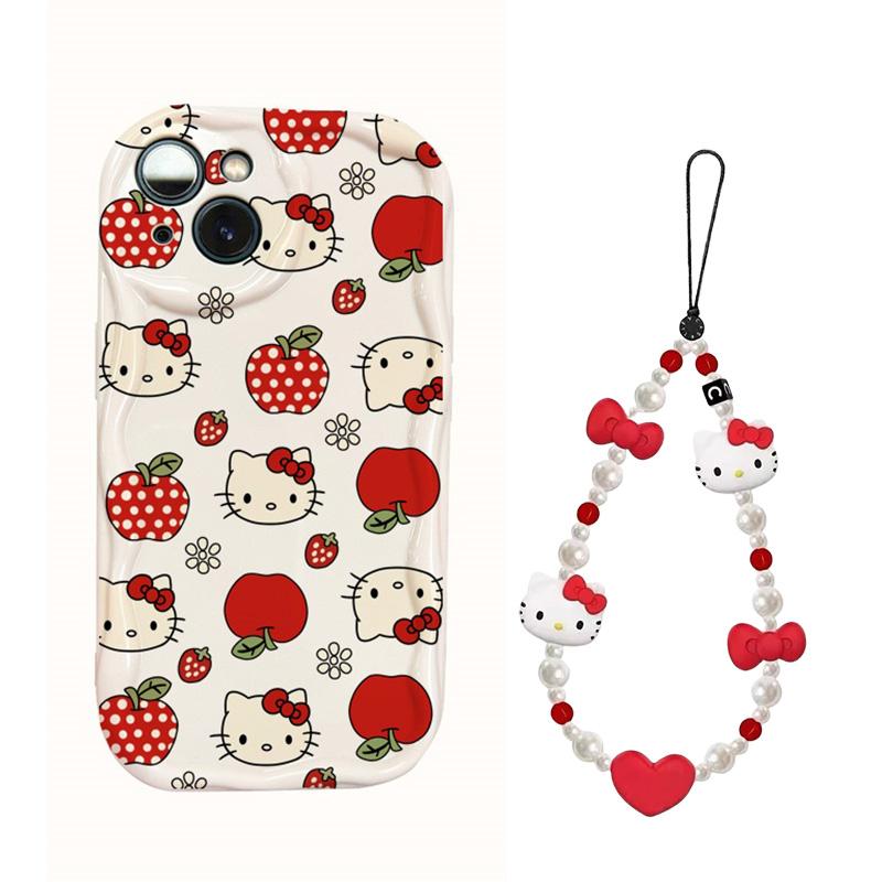 Чехол для iPhone 17 16 15 Pro Max 17 Air 14 13 12 Pro Max 11 16e 15 Plus 13 mini XR Sanrio Hello Kitty Браслет-бантик Чехол для телефона