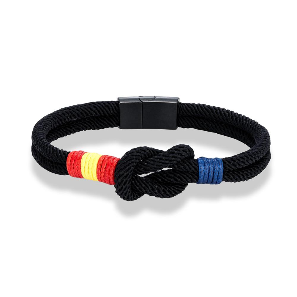 Men Women Spain Flag Double Strand Nautical Rope Bracelet Brushed Black Stainless Steel Magnet Buckle Accessories